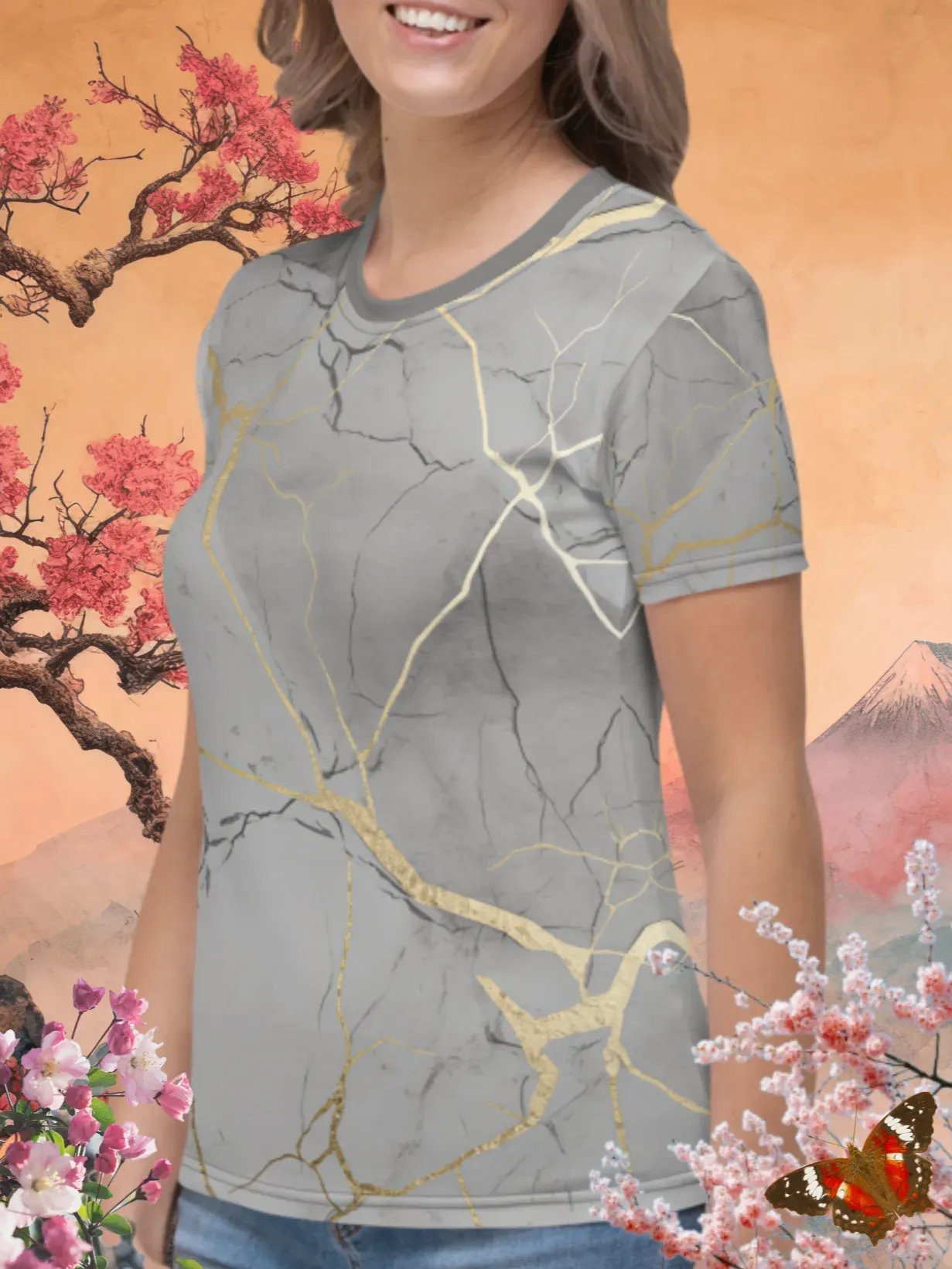 Grey & Gold Kintsugi Print T-Shirt product image (3)