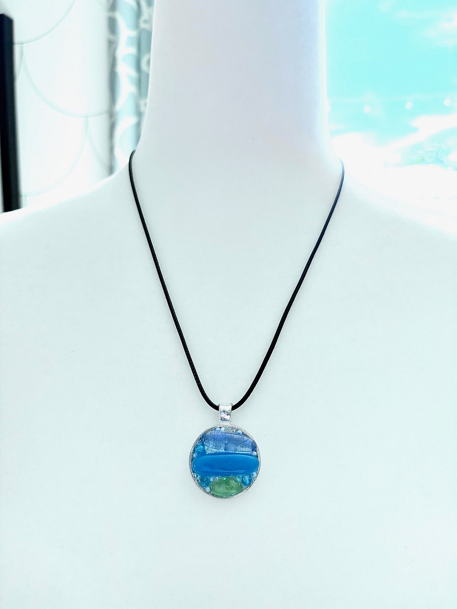Coastal Calm Horizon Pendant Necklace | Handmade Glass Art Jewelry | Monique Faella Designs™ | MFD-00203 product image (3)