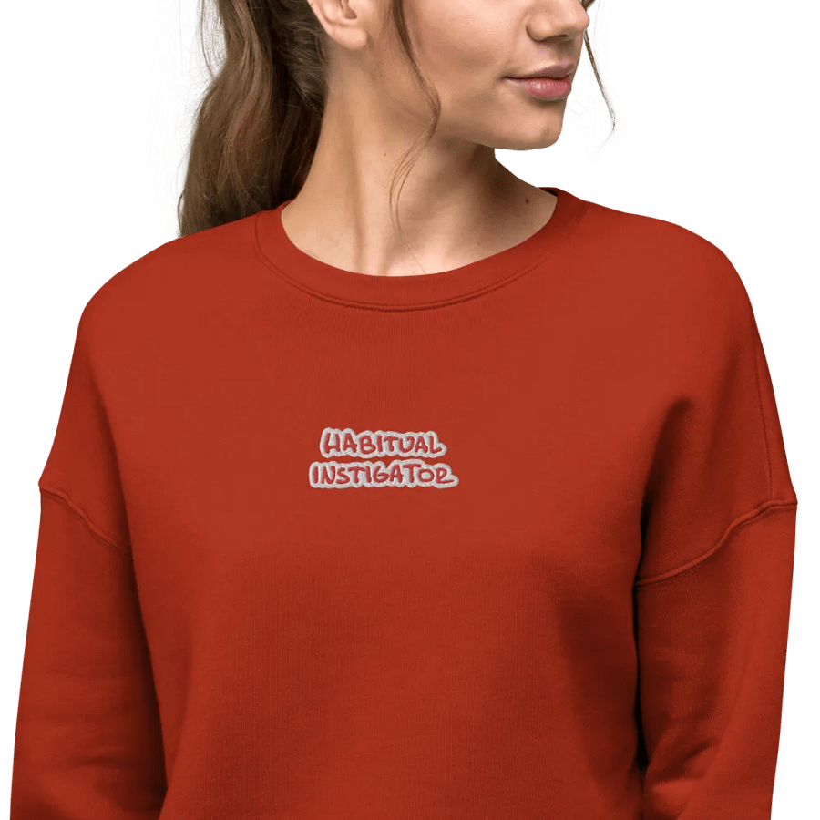 HABITUAL INSTIGATOR (red & white) embroidered fleece crop crew product image (9)