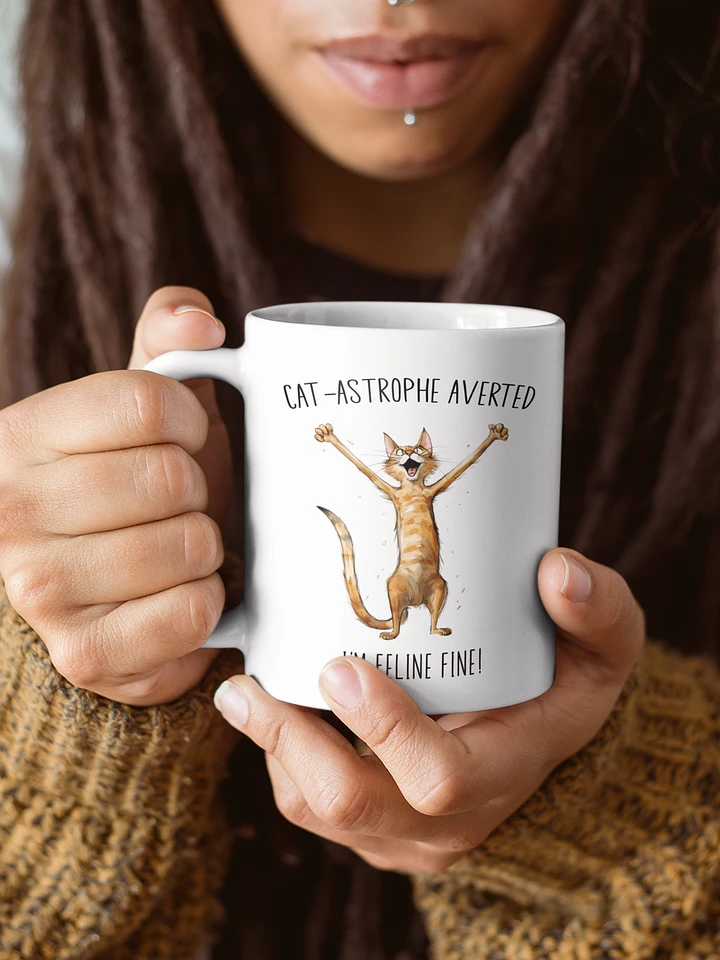 Funny Cute Cat Coffee Mug - Cat-astrofe averted product image (1)