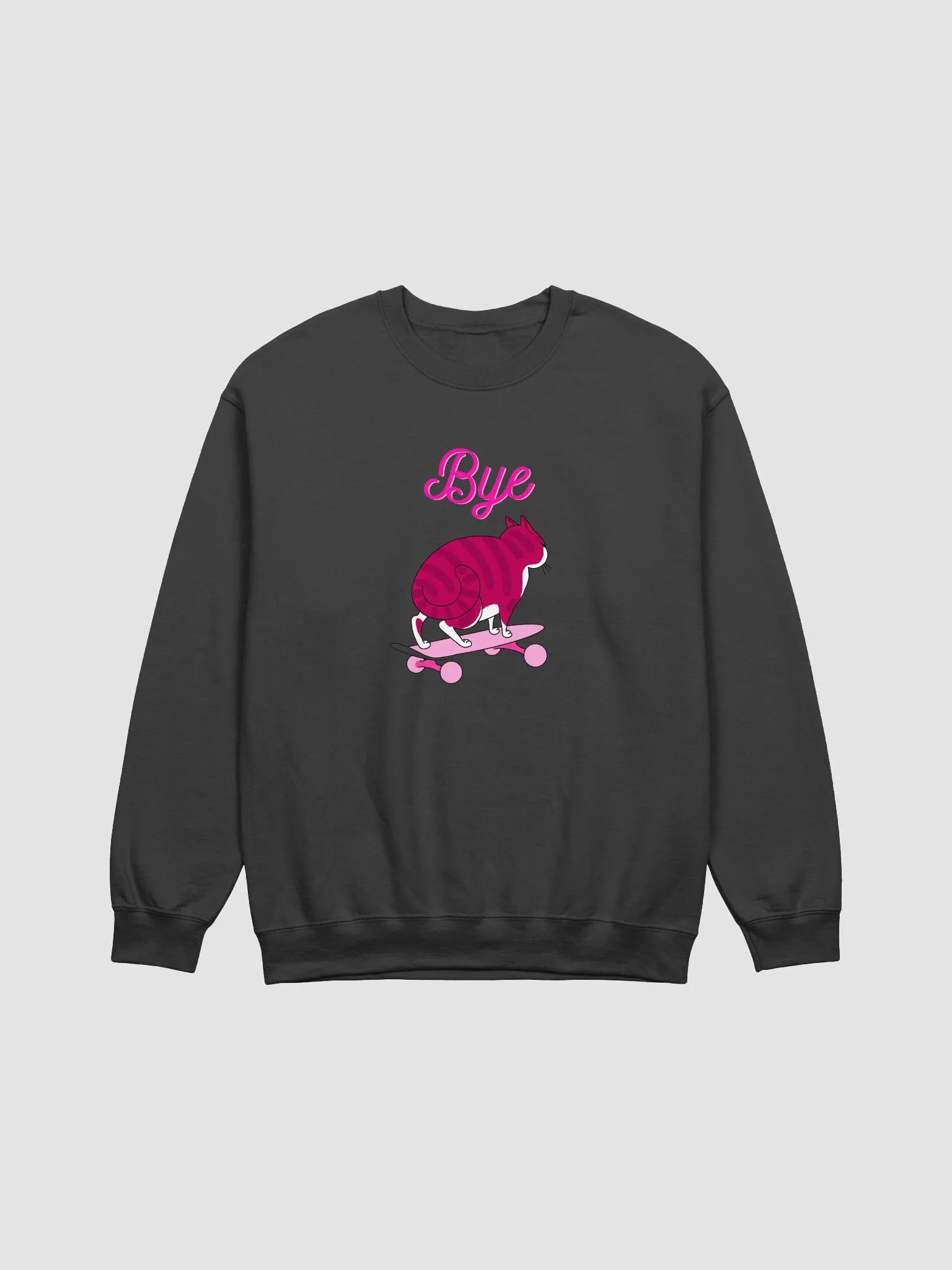 "Bye" Pink Skater Cat Crewneck Sweatshirt Multicolor product image (1)