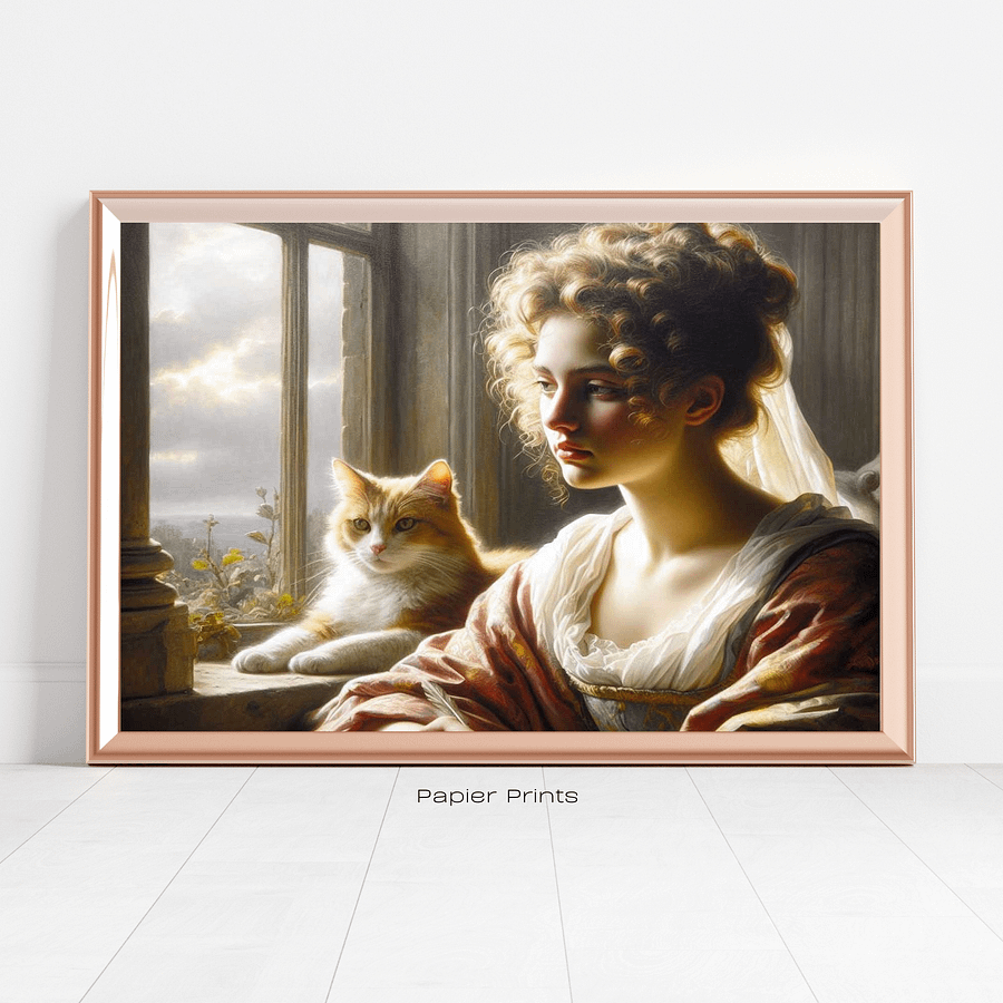 Timeless Reflection: Vintage Oil Painting of a Pensive Young Woman product image (2)
