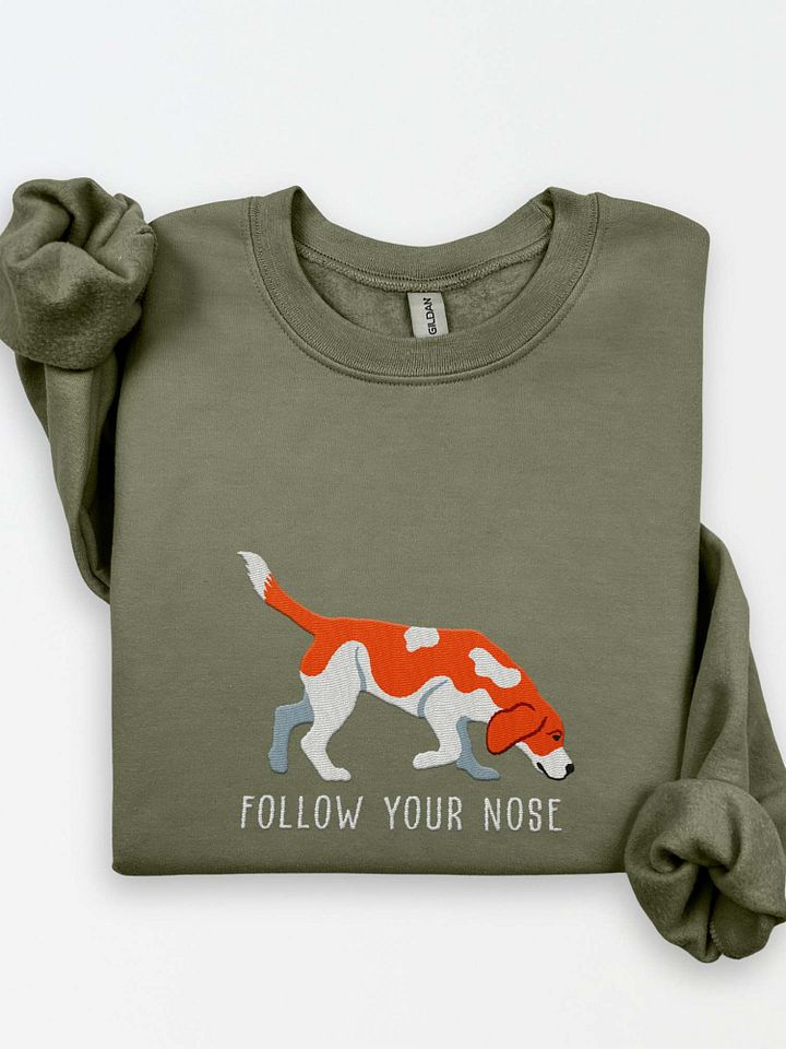 Follow Your Nose Sweatshirt (Embroidered) of a Beagle(Red & White) product image (1)