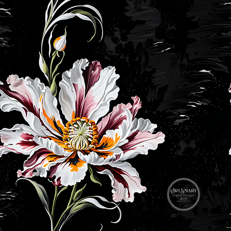 Seamless Pattern - Pink and White Flowers in Vertical Stripes on Black and Gray product image (1)