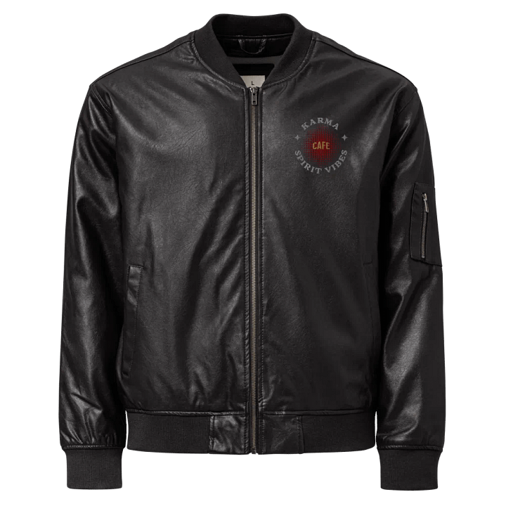 Karma Spirit Vibes Cafe Logo Embroidered Bomber Jacket product image (1)