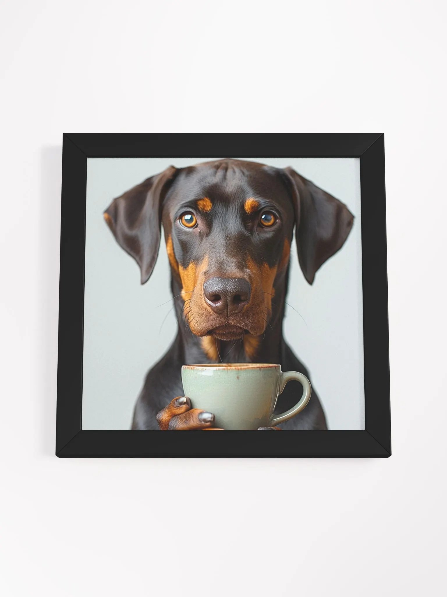 Cute Coffee Lover Doberman Pinscher Puppy Framed Wall Art product image (2)
