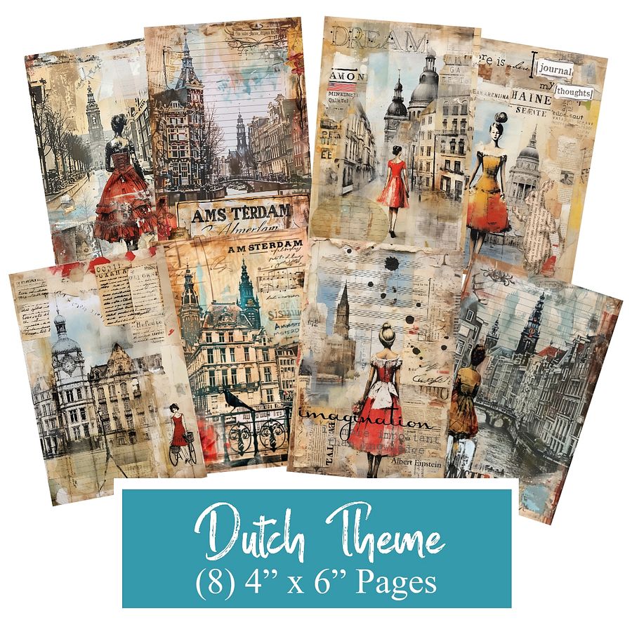 Netherlands Charm: 8 Junk Journal Pages for Creative Souls, Dutch Theme, Vintage Ephemera, Collage, Dream, Scrapbook, Card Making product image (4)