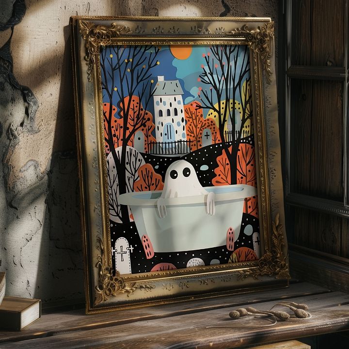 Ghost in Bathtub 3D Paper Art Halloween Bathroom Wall Art Print product image (18)