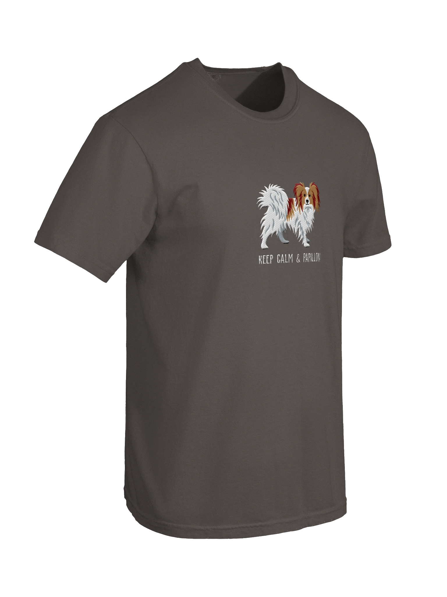Keep Calm & Papillon T-Shirt(Embroidered) of a Papillon(Brown & White) product image (44)