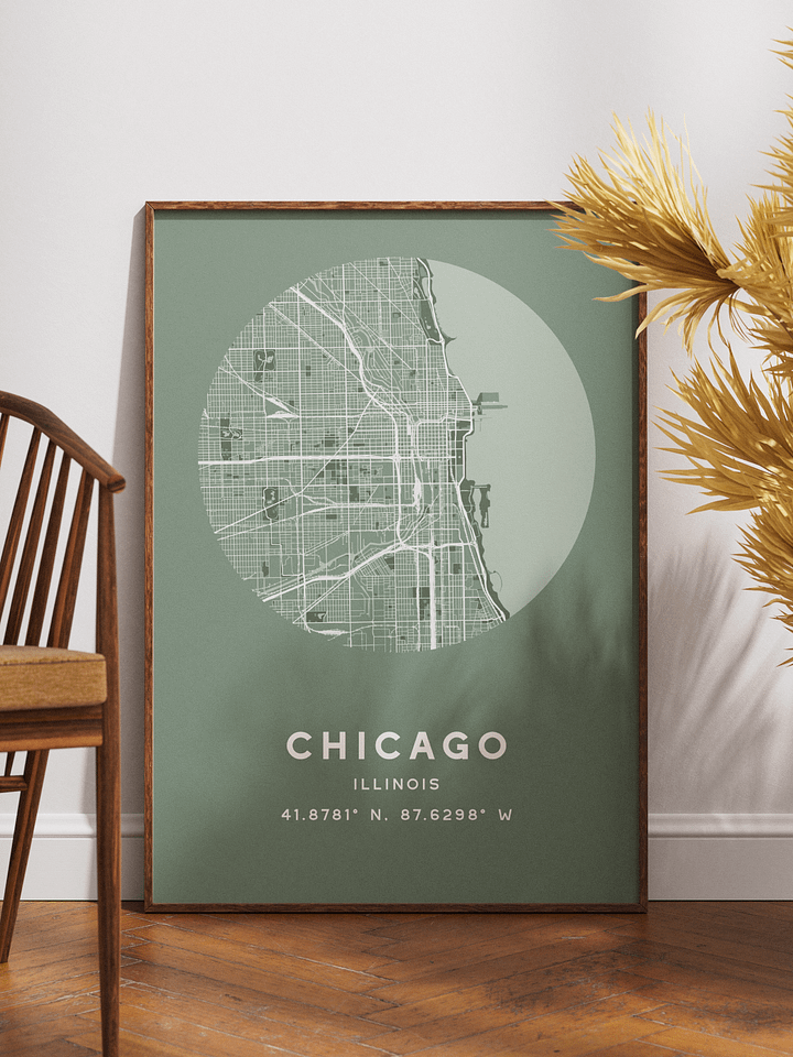 Chicago Street Map Poster – Sage Green Minimalist Circular City Art product image (1)