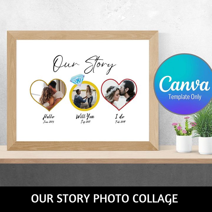 Our Story, Hello will you i do, anniversary wedding gift idea, Canva Template product image (1)