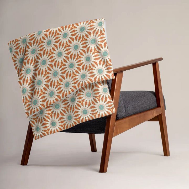Orange Turquoise & Cream Floral Throw Blanket product image (2)