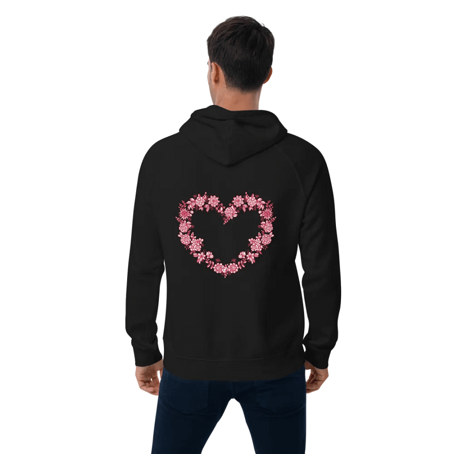 Red Floral Heart Unisex Eco Raglan Hoodie product image (6)