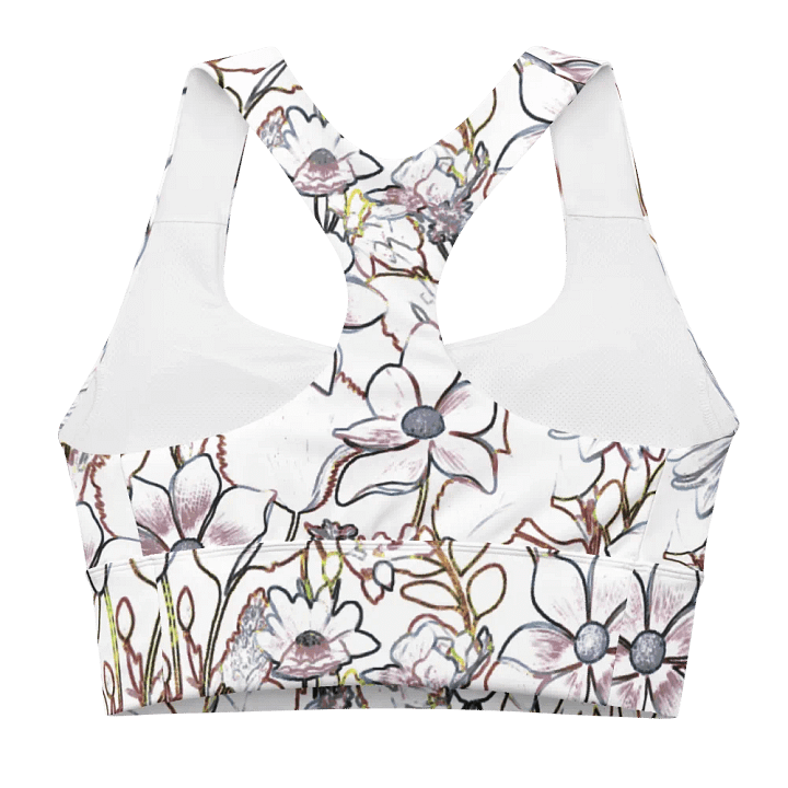 Line Art Floral Brown and White/All-Over Print Longline Sports Bra by Sublicolor product image (2)