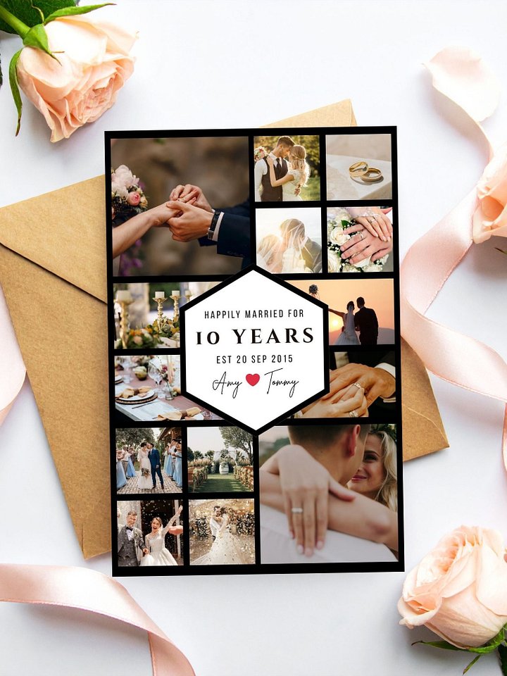 Hexagon Centrepiece Anniversary Photo Card Template product image (2)