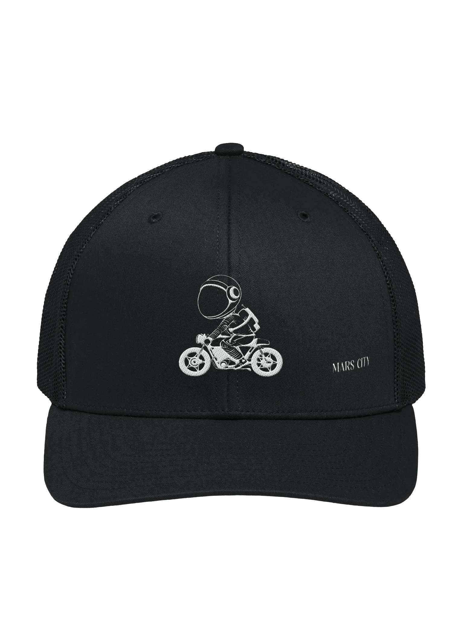 RICHARDSON SNAPBACK TRUCKER HAT WITH ALL WHITE MOTORCYCLE WITH MARS CITY WHITE LETTERS (4 COLORS) product image (1)