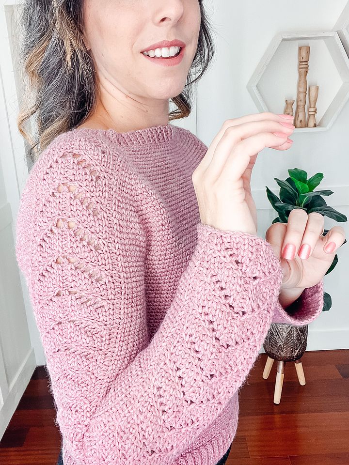 Crochet Along and Create a Beautiful Lace Sleeve Sweater! Lace Sleeve Crochet Sweater (9 Sizes) product image (1)