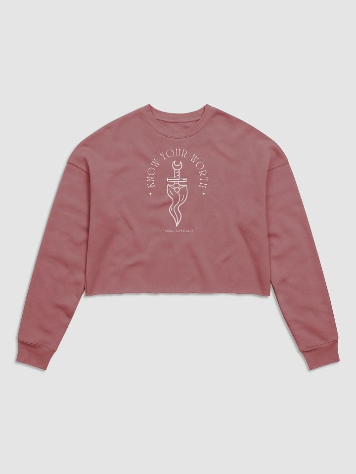 Know Your Worth Womens Printed Fleece Crop Top Sweatshirt Mauve product image (1)
