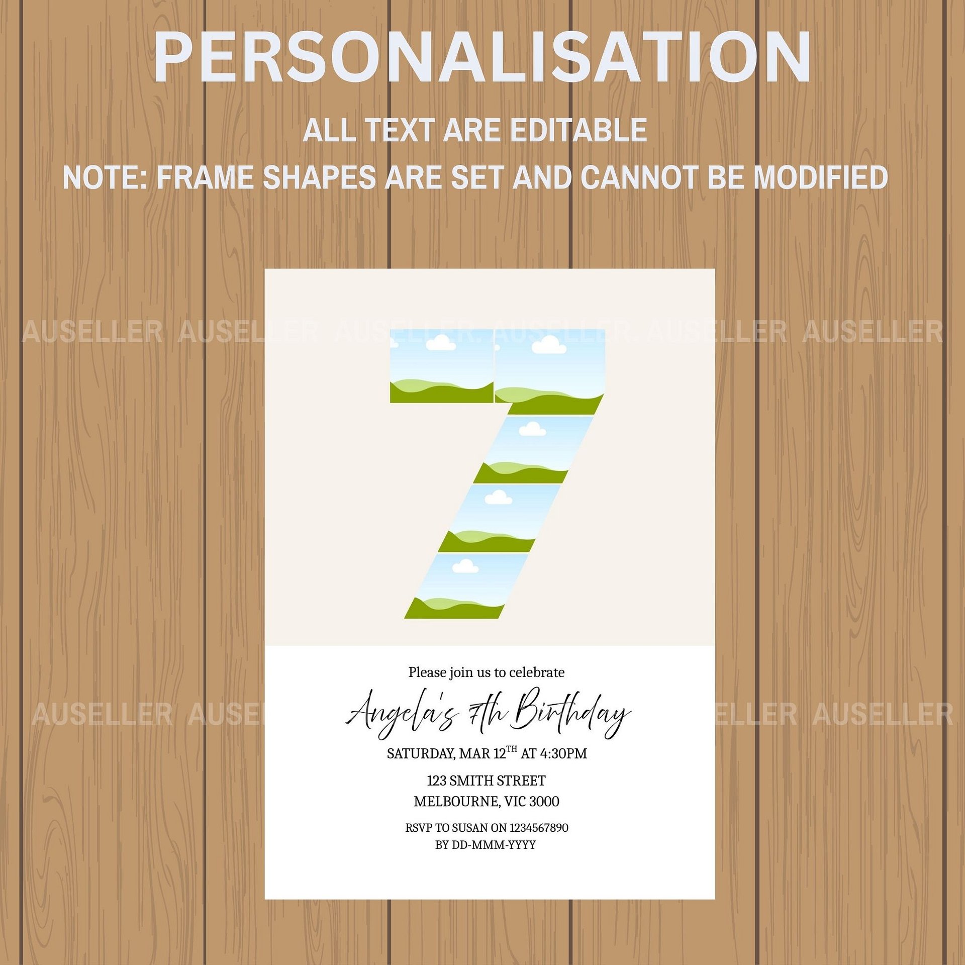 7th Birthday Photo Collage Editable Invitation Template product image (5)