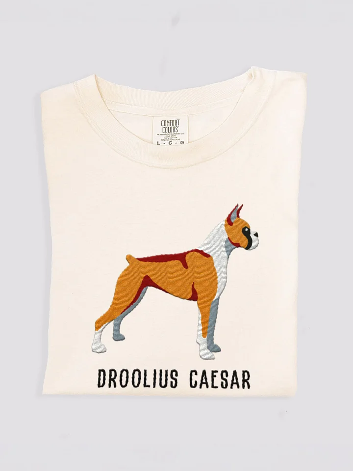 Droolius Caesar T-Shirt(Embroidered) of a Boxer(Tan & White, Cropped Ears & Docked Tail) product image (1)