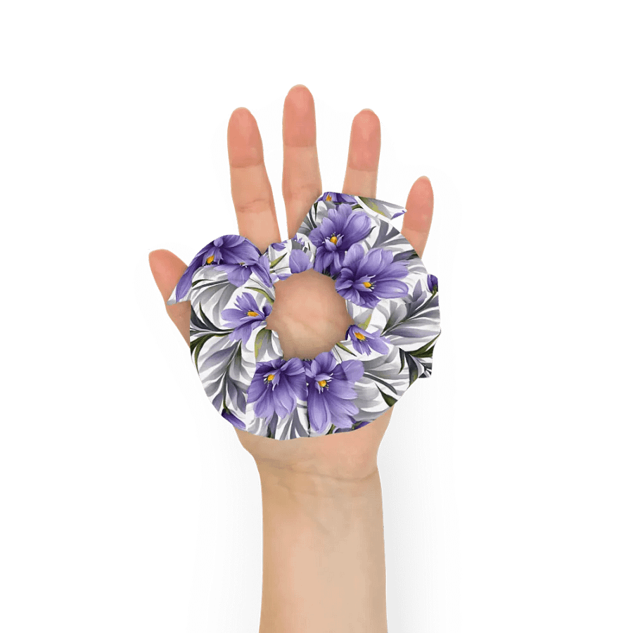Hair Scrunchie - Purple Floral Pattern on White Background product image (7)