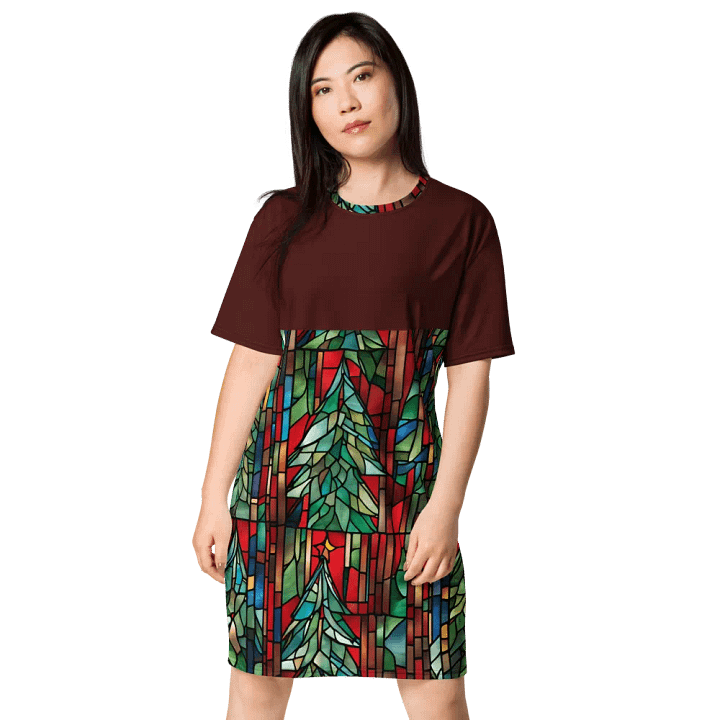 Stained Glass Christmas Tree T-Shirt Dress product image (1)