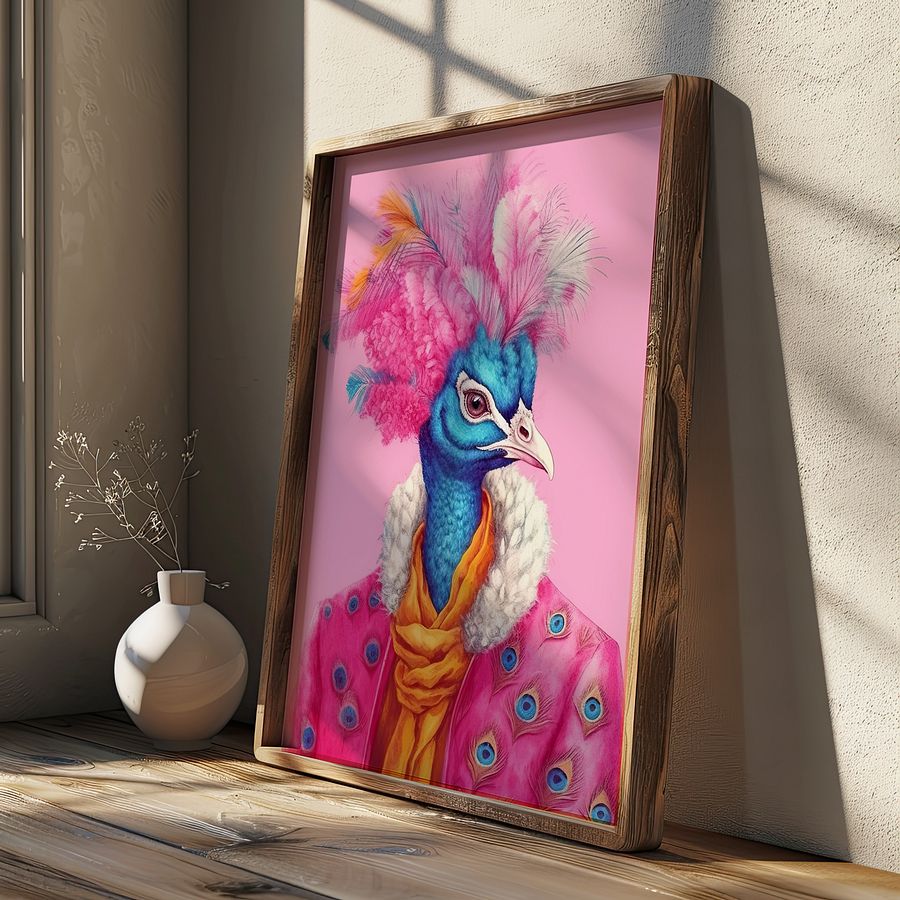 Anthropomorphic Peacock in Pink Coat Animal Portrait product image (8)