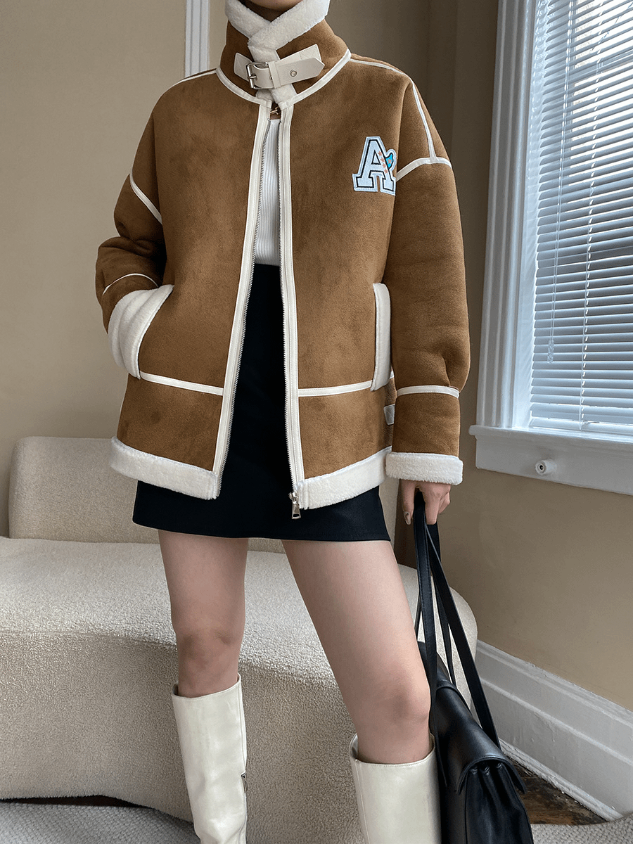 Color Contrast Large Lapel Fur Integrated New Coat product image (3)