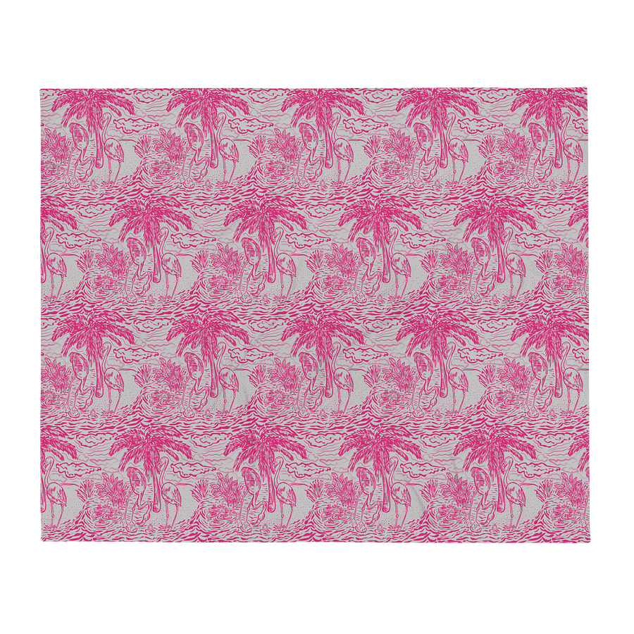 Flamingo Fancy Toile Throw Blanket | Hot Pink on Grey Tropical Toile with Cheeky Flamingos | by Monique Faella Designs™ product image (1)