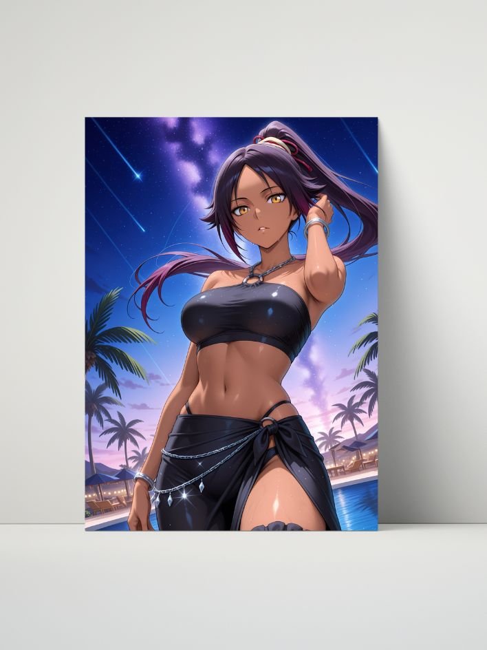 Bleach Yoruichi Black Bikini Night Pool – Glossy 8x10 Metal Print product image (1)