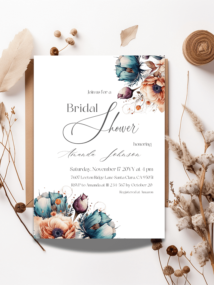 Rustic Bridal Shower Invitation, Wildflower Floral Wedding Shower Invite Canva Template for a Boho Garden Party Theme Idea, Digital Download product image (1)