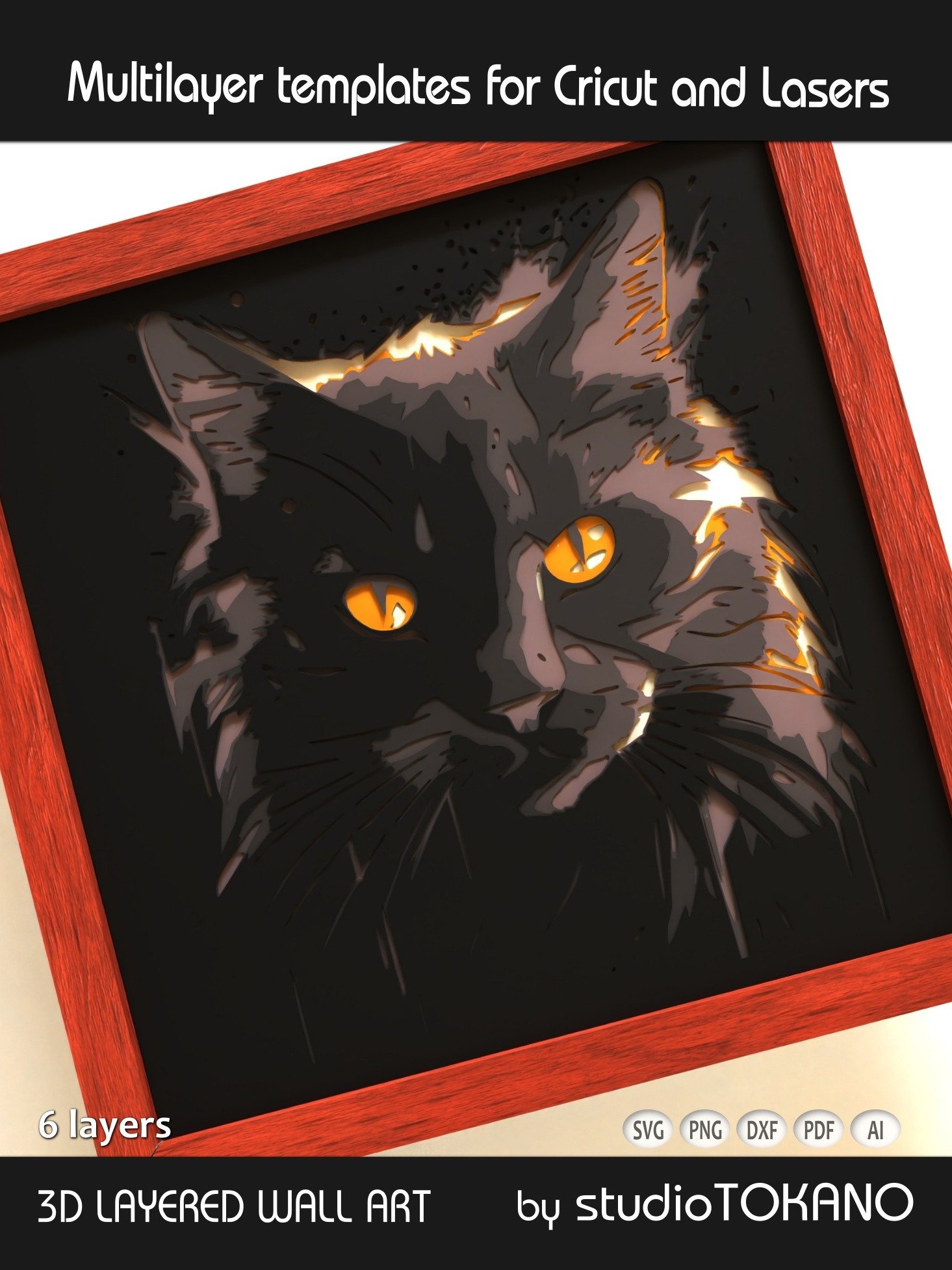 Black cat 3D SVG product image (3)