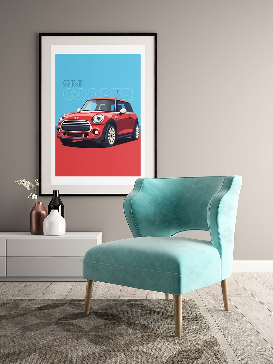 Iconic Mini Cooper Wall Art Print, Classic British Car Poster, Modern Vehicle Illustration, Auto Enthusiast Gift, Retro Car Collector Decor product image (4)