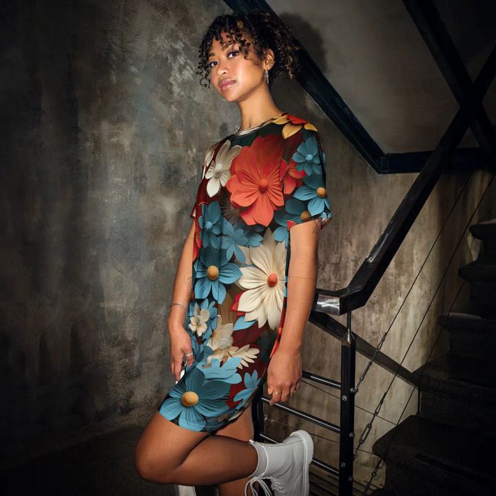 3D-Ditsy-Flowers-Seamless-Patterns T-shirt Dress - V2 product image (2)