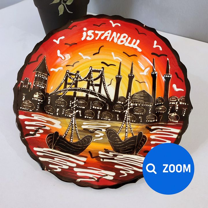 Ceramic decor plate, Istanbul (red, 18 cm) — handmade pottery, handmade ceramic, home decor, handmade gift, Turkish ceramic product image (2)
