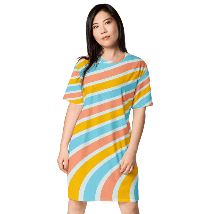 Cheerful Sorbet Stripes All-Over Print T-Shirt Dress product image (1)