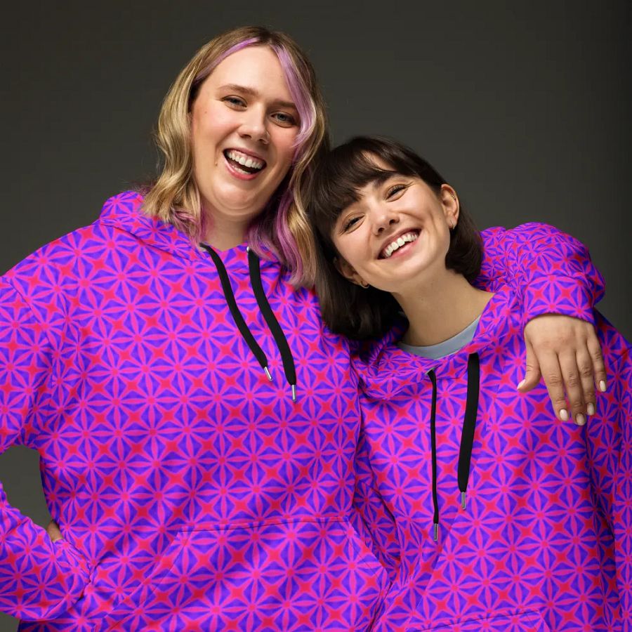 Abstract Vivid Pink and Purple Repeating Pattern Unisex All Over Print Hoodie! product image (10)