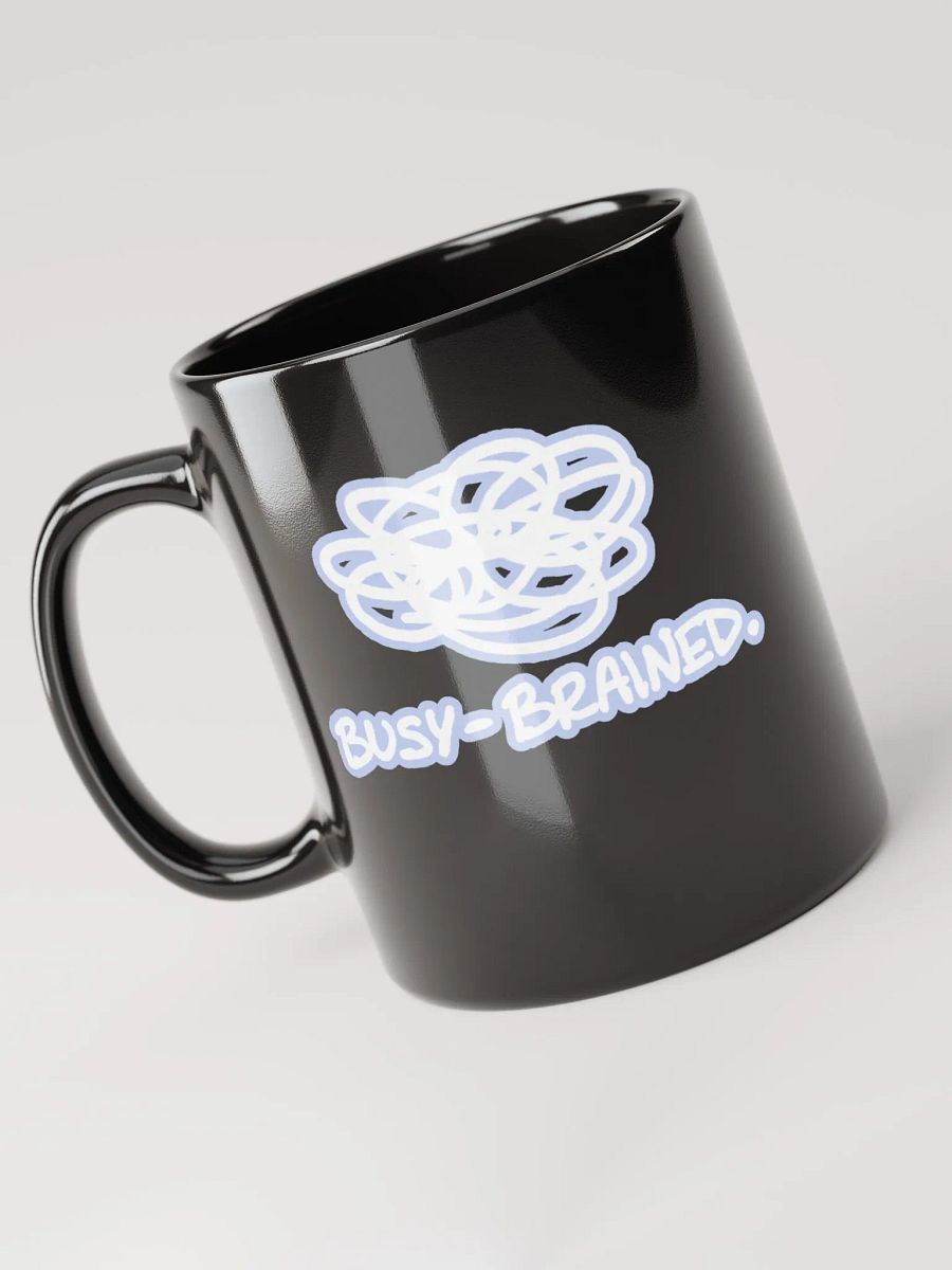 BUSY-BRAINED (lined design, #BDCAEF) glossy black mug product image (8)