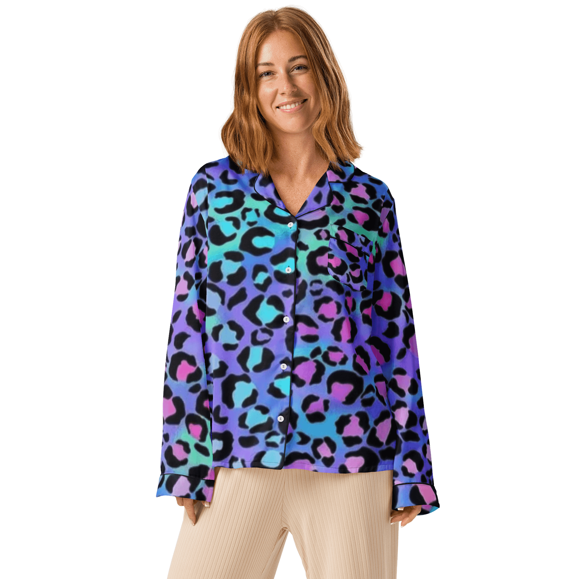 Leopard Neon Long-Sleeve Pajama Top — Wild Glow in Every Dream product image (1)