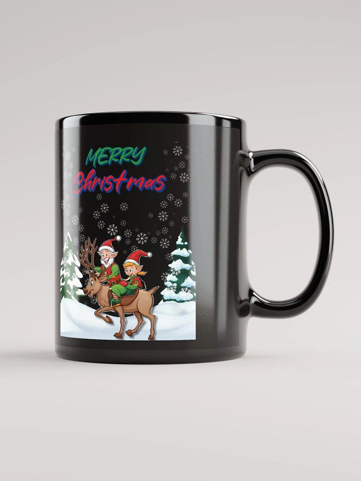 Santa Elves Riding A Reindeer Black Mug product image (1)