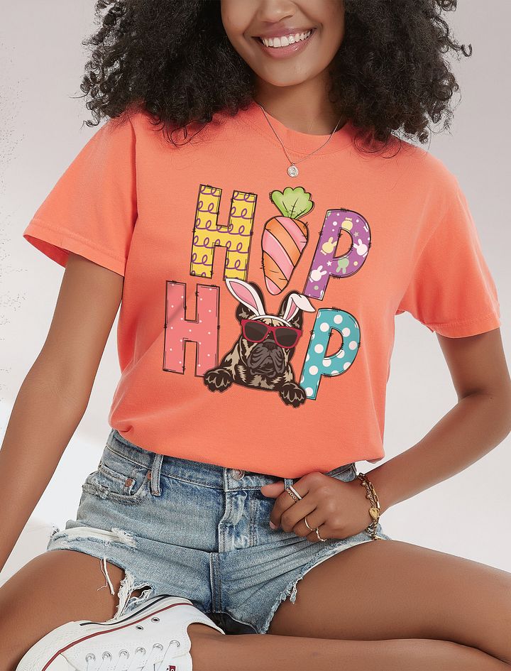 Hip Hop Easter French Bulldog T-Shirt | Cute Easter Day Frenchie Wearing Bunny Ears and Sunglasses T-Shirt product image (23)