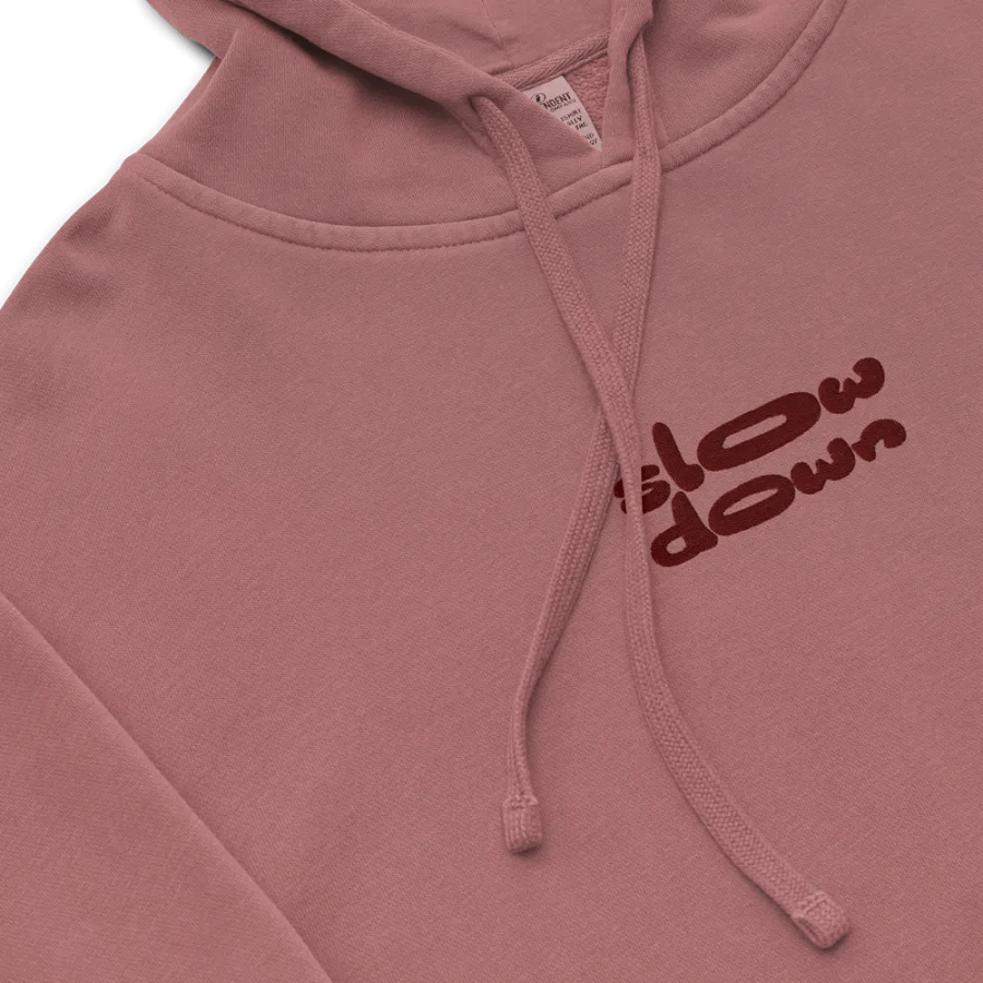 Burgundy Embroidered 'Slow Down' Pigment-Dyed Hoodie product image (3)