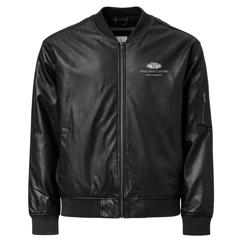Botanical Camera Logo Faux Leather Bomber Jacket product image (1)