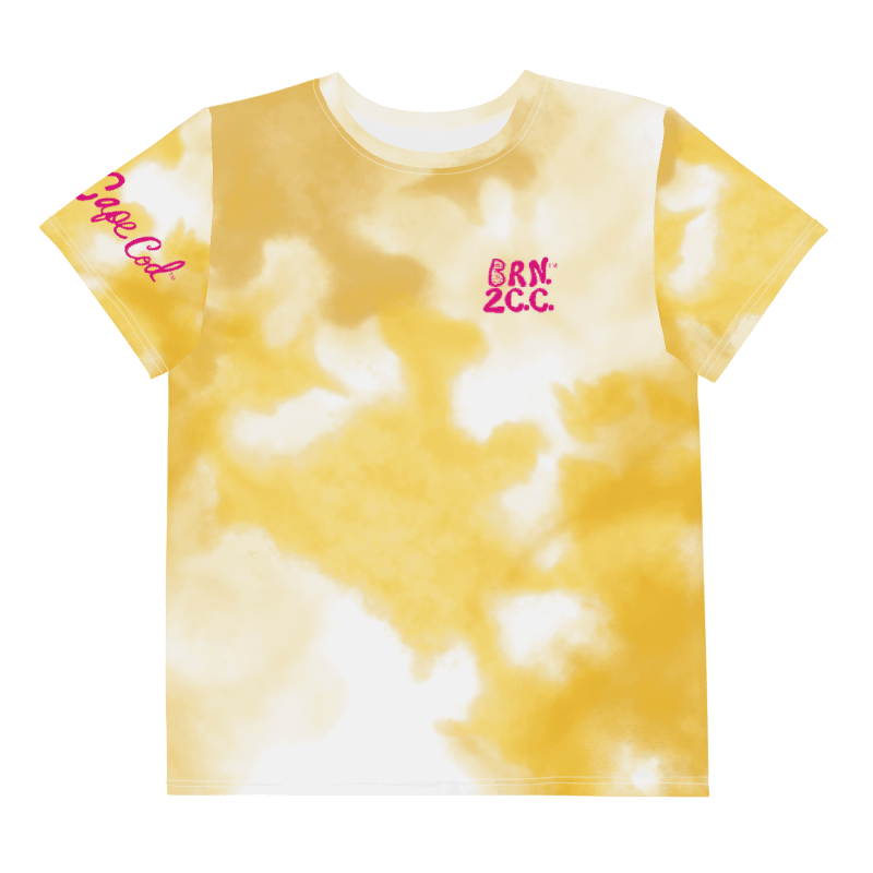 🦩YOUTH | Girls’ | BOURNE to Cape Cod™ | Logo Tee – All-Over Print | BRN.2C.C.™ | Coastal Cutie Vibes💖 | Pink Logo on Orange Clouds product image (1)