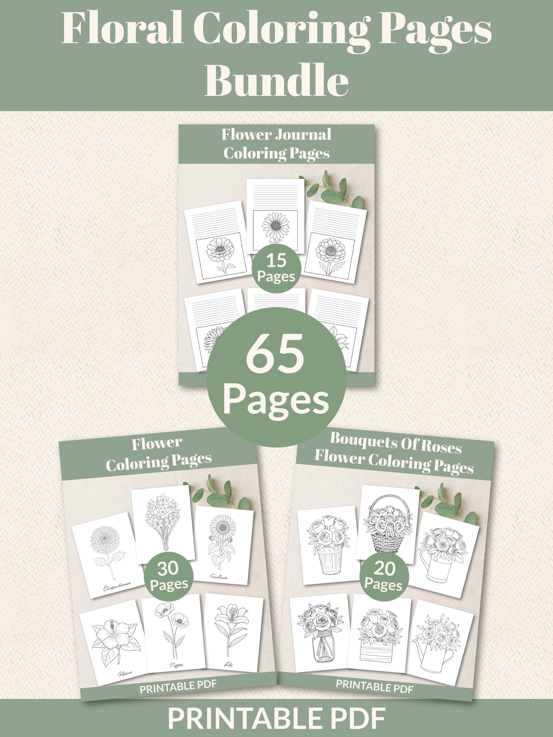 Printable Floral Coloring Pages Bundle product image (1)