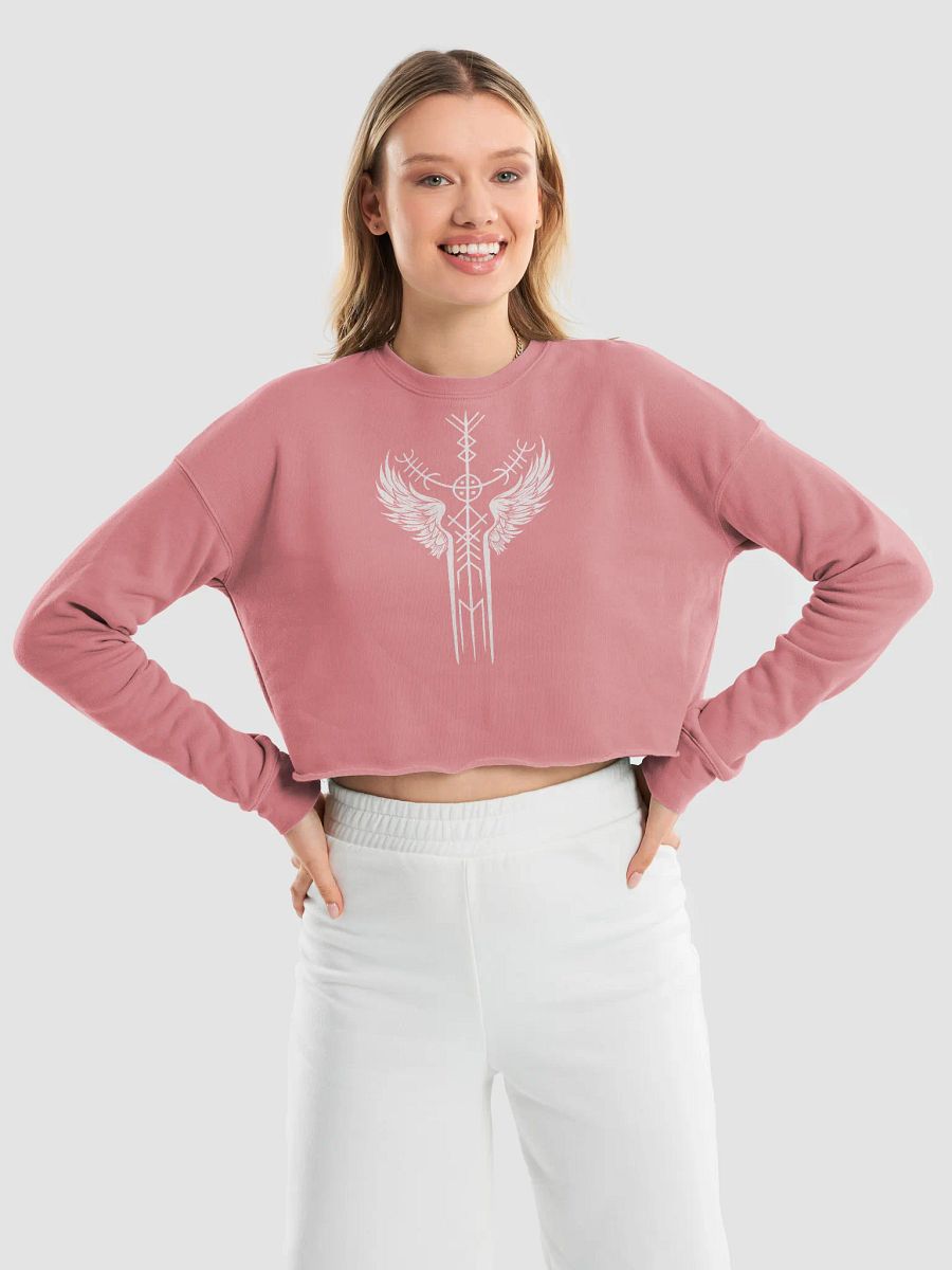 The Valkyrie Stave Women's Fleece Crop Sweatshirt (white print) product image (4)