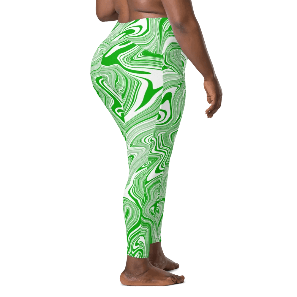 Leggings with Pockets - Green and White Liquid Swirls product image (10)