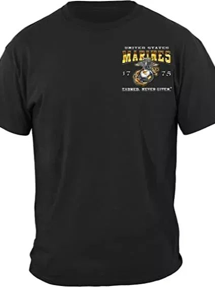 Marine Corps "Earned Never Given" T-shirt- Black USMC Shirt, EGA and USA Flag product image (2)