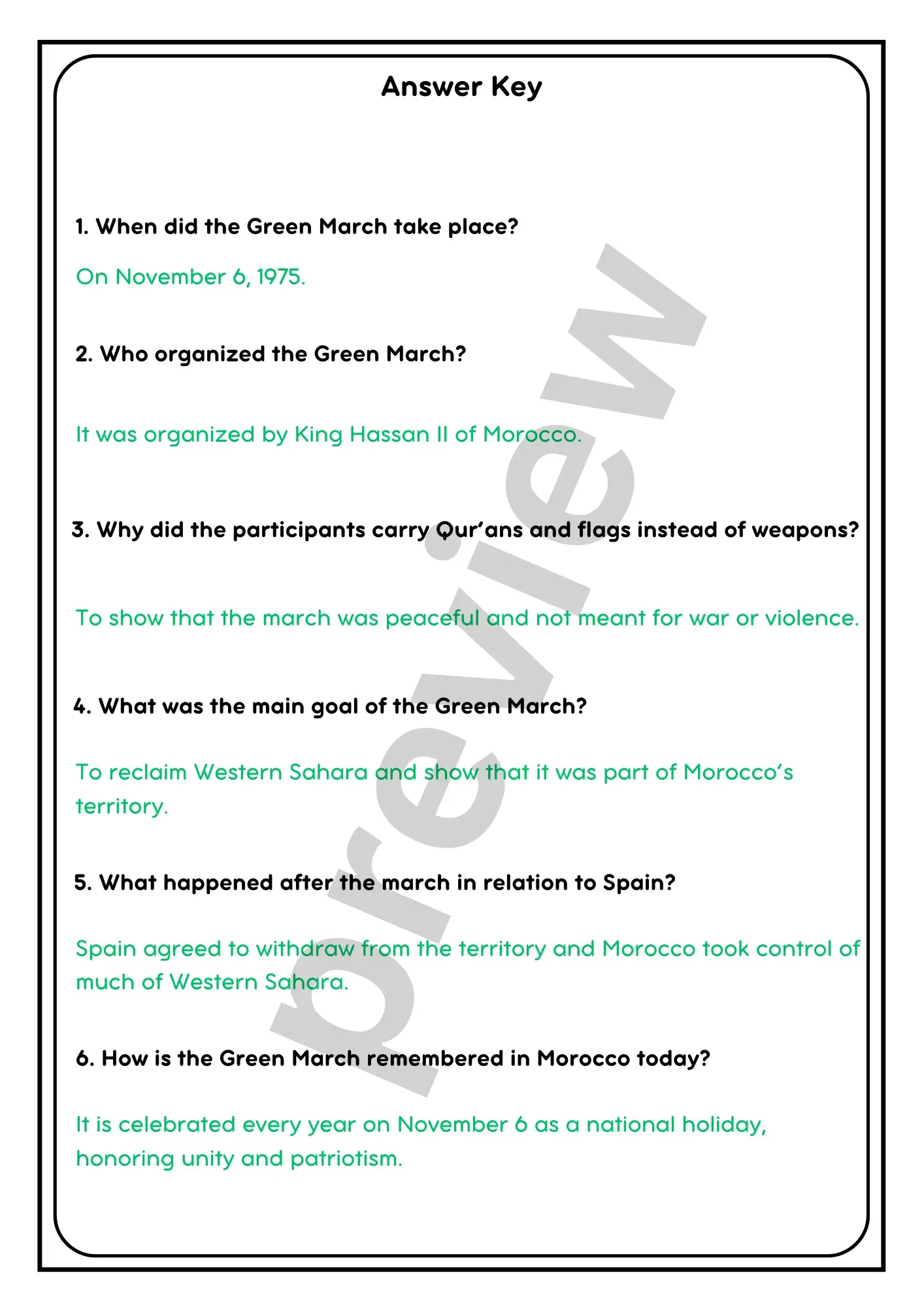 The Green March – Reading Comprehension Passage with Questions product image (4)