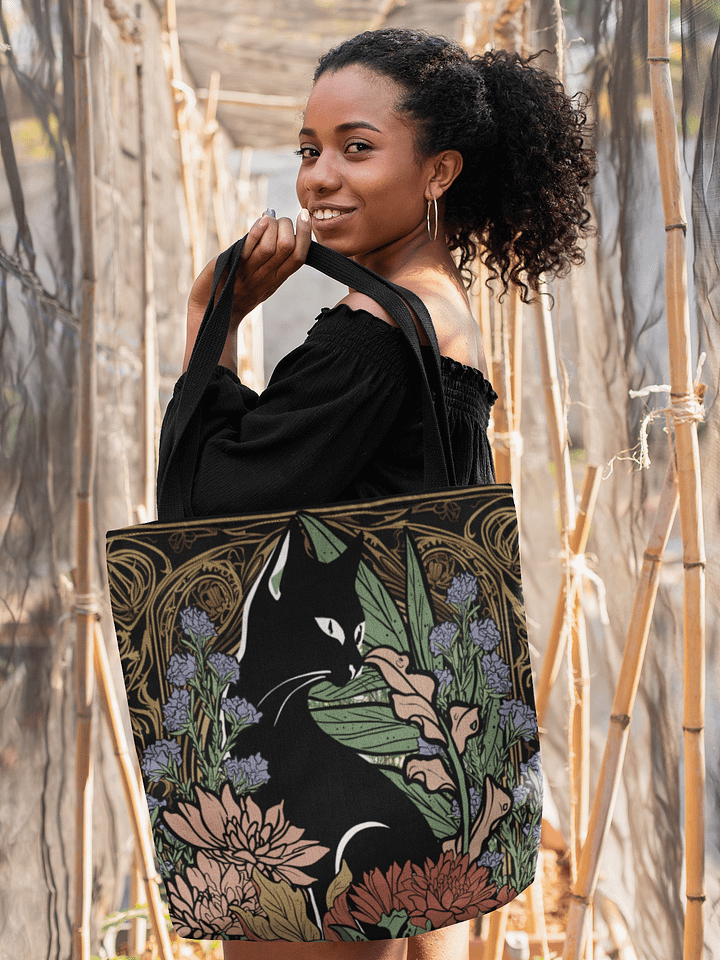 Custom Drawn Art Nouveau Black Cat With Flowers Bag product image (1)